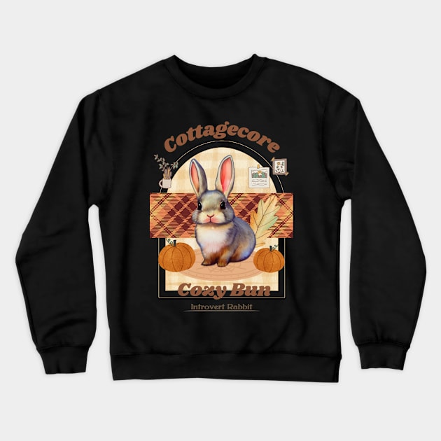 Cozy Vibes Cottagecore Mini Rex Rabbit Introverted Bun in Fall Autumn Season Crewneck Sweatshirt by wigobun